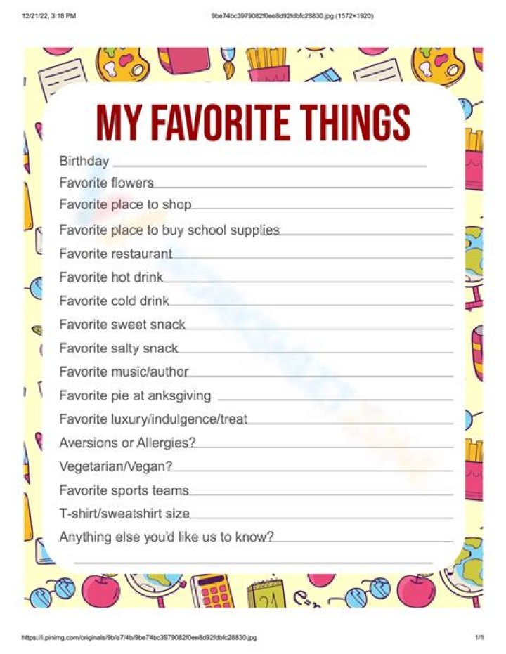 Favorite List Of Things